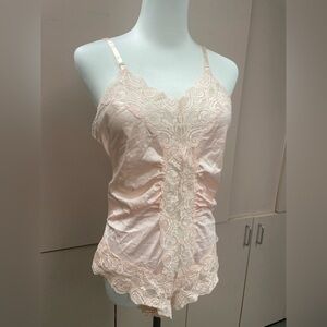Vintage Lingerie Lace Teddy Peach estimate size Medium as PTP is 18”